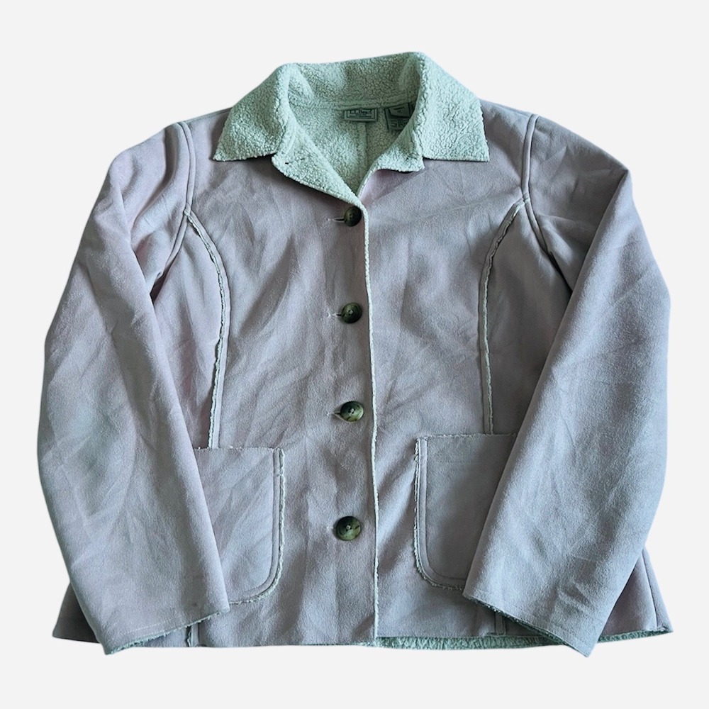 LL Bean Coat Women's Pink Medium Faux Suede Sherpa Shearling Jacket Vintage